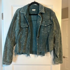 WORN ONCE! Dark blue, corduroy button-up jacket. Size S